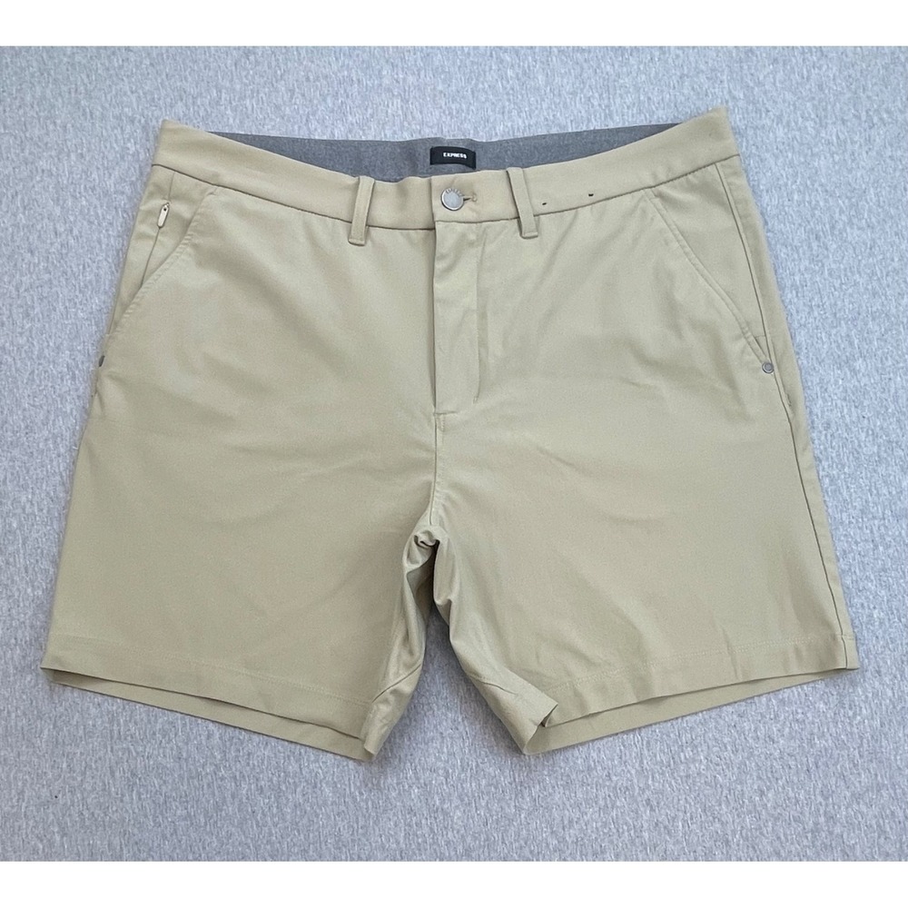 Express Shorts Mens 36" Beige Performance Stretch Flat Front Chino 7"‎ Inseam
